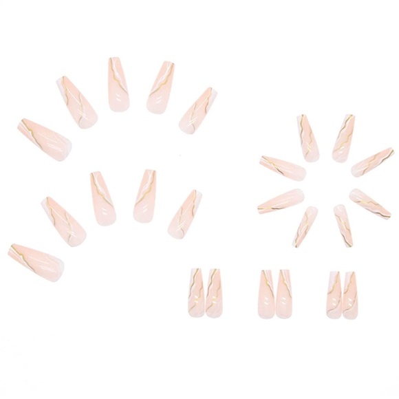 Gold Fake Nails Long Press on Nails Coffin Acrylic Geometry False Nails Full - Picture 2 of 6